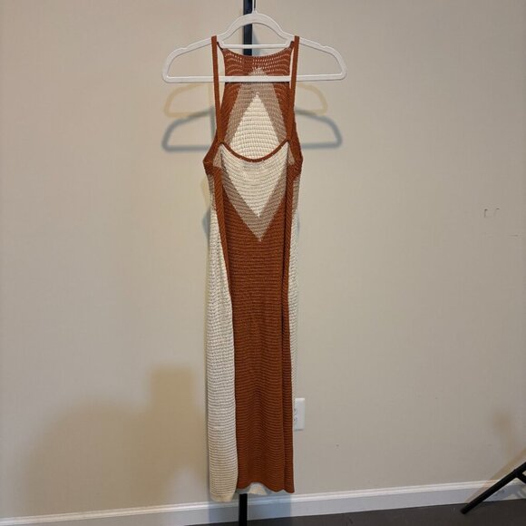 Petal and Pup Crochet Knit Halter Maxi Dress Tan Cream Rust - Picture 11 of 12